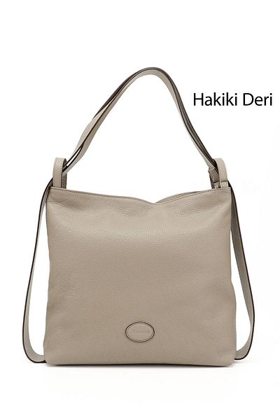 GÖNDERİ(R) MINK FLOTER Gön Platinum Genuine Leather Large Size Women's Shoulder And Backpack B7740