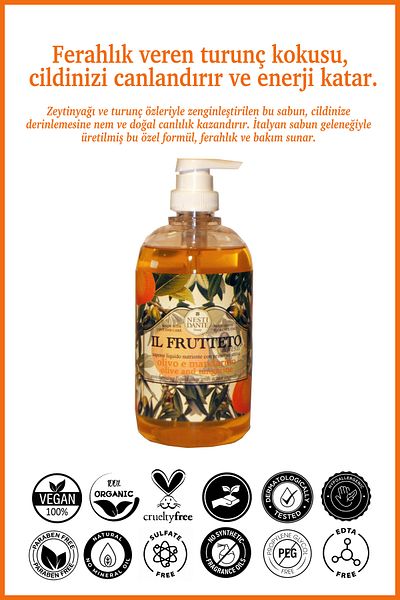 Nesti Dante Il Frutteto Olive Tangerine Liquid Soap 500ml |   Revitalizing Care |   Citrus, Olive Oil