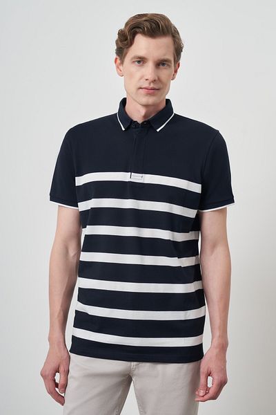 Morven Ανδρικό μπλουζάκι με γιακά πόλο Navy Blue Trend Ringer