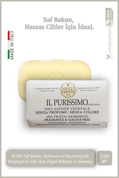 Nesti Dante Il Purissimo 100% Pure Soap Odorless Colorless Hypoallergenic Treatment 150 Gr