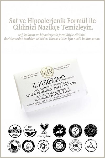 Nesti Dante Il Purissimo 100% Pure Soap Odorless Colorless Hypoallergenic Treatment 150 Gr