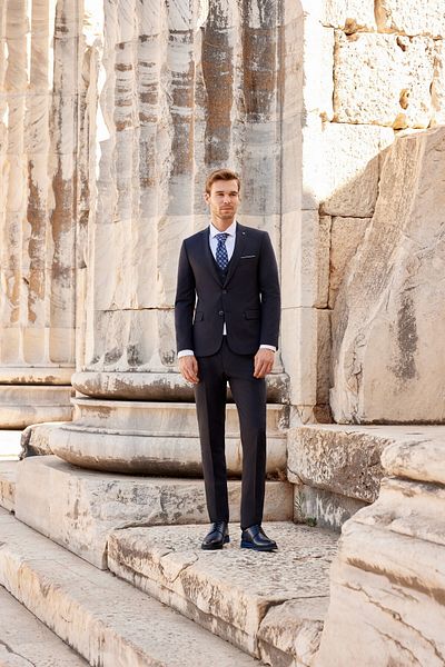 Morven Navy Blue 6 Drop Slim Fit pánský oblek – vesta a žakár
