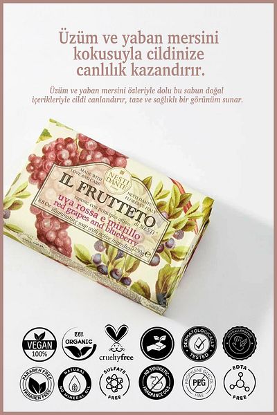 Nesti Dante Il Frutteto Red Grapes & Bluberry Solid Soap 250Gr |   Revitalizing |   Blueberry and Grapes