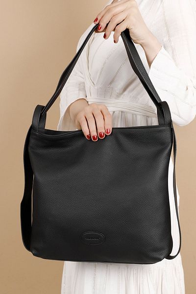GÖNDERİ(R) BLACK FLOTER Gön Platinum Genuine Leather Large Size Women's Shoulder And Backpack B7740