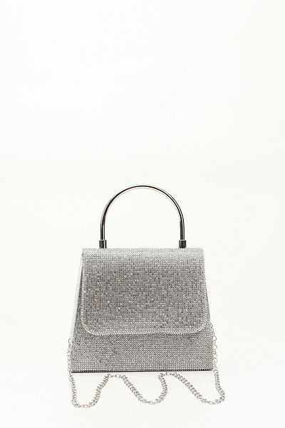 GÖNDERİ(R) Silver Stone Long Chain Evening Dress Bag with Hand and Shoulder Strap