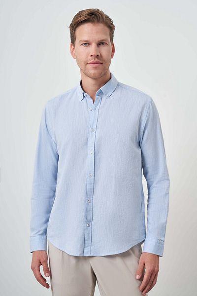Morven Ανδρικό πουκάμισο με πέτο με κουμπιά A. BLUE Linen Trend Dynamic Fit