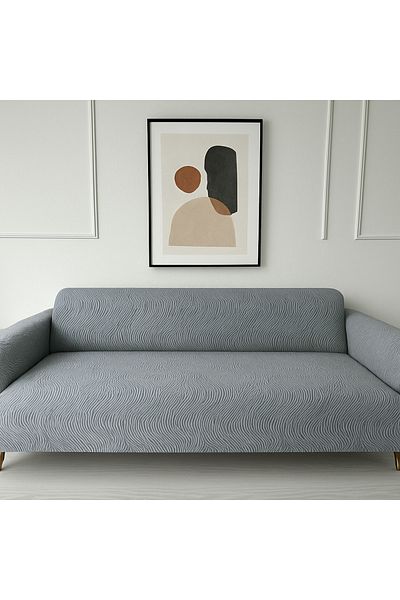 Özlü Home Calico Jacquard 3 Seater Sofa Cover |   Elastic Seat Cover | Sofa Bed Cover |   Seat Cover Gray