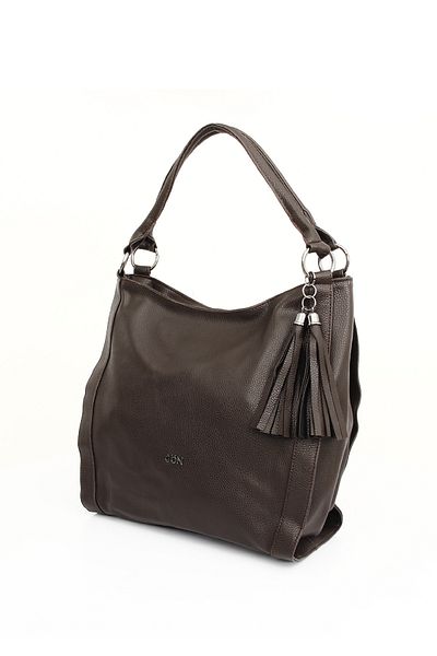 GÖNDERİ(R) Brown Heart Large Size Women's Tasseled Shoulder Bag B5602