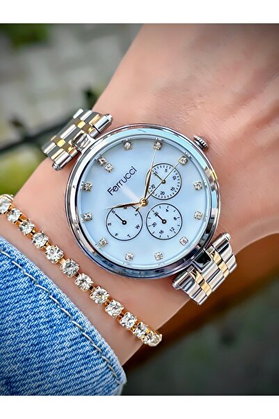 Ferrucci Kadın Kol Saati 2 Yıl Garantili Su Geçirmez Çelik Kordon Ürün Gold Gümüş Hediye Bileklik