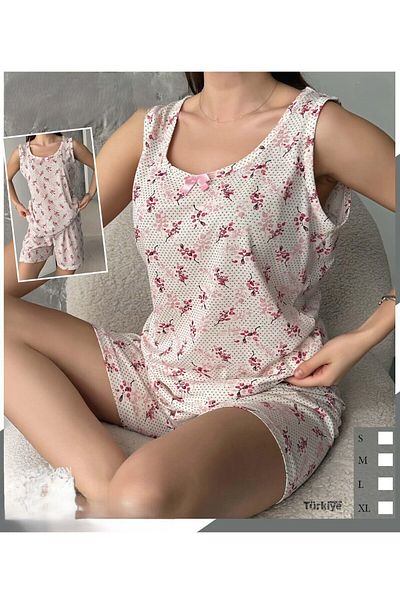 pijamania Women's Combed Cotton Fabric, Floral Pattern, Strap, Shorts Set