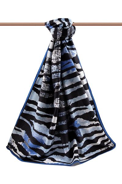 Vissona Luxury Medina Silk Zebra Patterned Saks - Μαύρο Χρώμα 75x195 Ανθεκτικό Σάλι Moss Crepe Τύπος Ραπτικής Ιταλικής