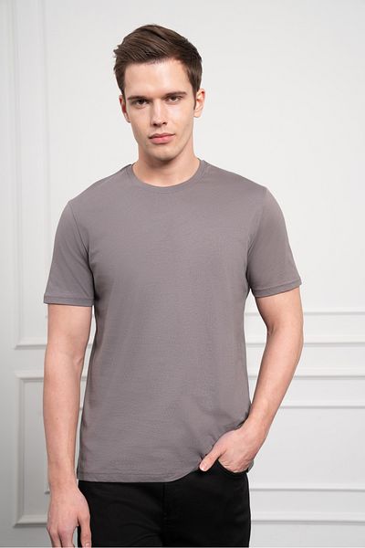 Morven Pánské bavlněné tričko Basic Crew Neck Dynamic Fit v antracitové barvě