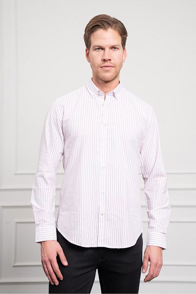 Morven Ανδρικό πουκάμισο μπορντό βαμβακερό Trend Dynamic Fit Άνετο πουκάμισο