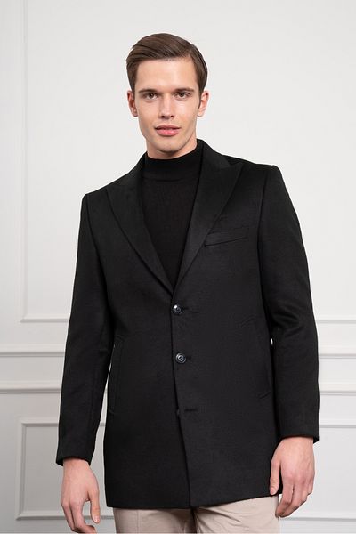 Morven Ανδρικό παλτό με μαύρο ίσιο μυτερό γιακά Dynamic Fit