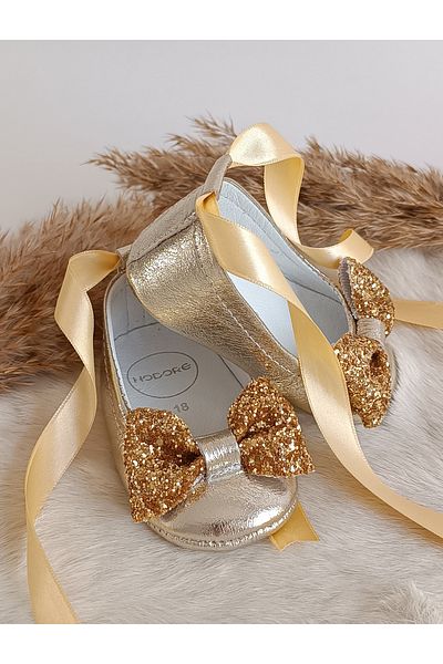 Hodore Perla Gold Genuine Leather Baby Ballerina Loafer