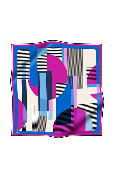 Vissona 100% Twill Silk Geometric Patterned Saks - Φούξια Χρώμα 90x90 Σχήμα Ραπτικής: Φουλάρι ραπτικής στο χέρι