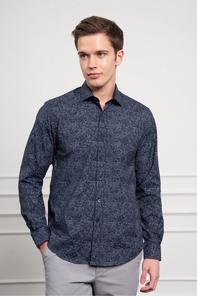 Morven Ανδρικό πουκάμισο με πέτο ΣΚΟΥΡΟ ΜΠΛΕ Trend Dynamic Fit