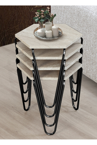 Veys Sehpa SİYAH AYAKLI - STATİK 4 LÜ PİRAMİT ZİGON SEHPA