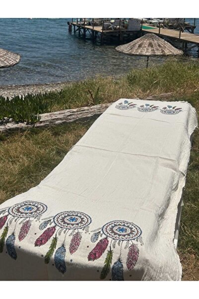 KIZILELMADA Patterned White Peshtemal 100% Cotton |   100X200 cm Beach and Bath Towel