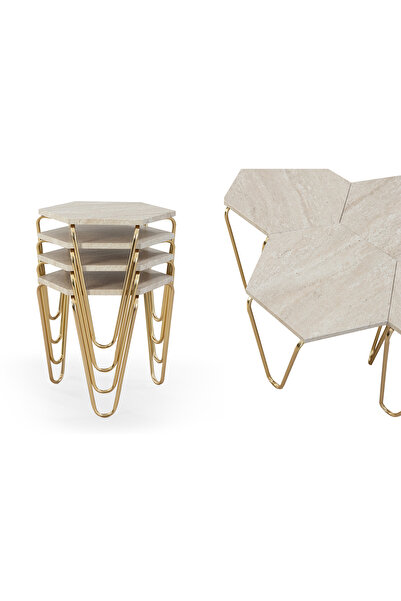 Veys Sehpa GOLD KAPLAMA AYAKLI - PİRAMİT 4 LÜ ZİGON SEHPA