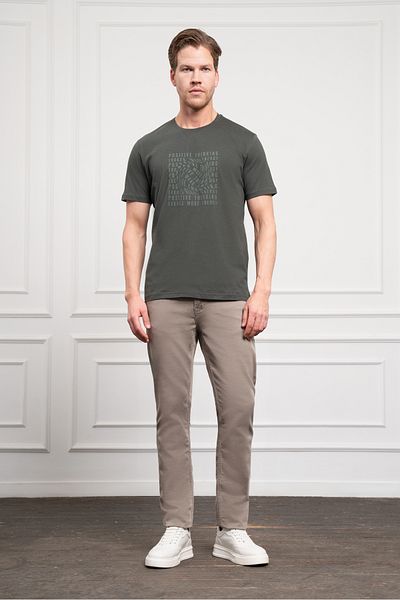 Morven Ανδρικό μπλουζάκι με λαιμόκοψη Khaki Trend Dynamic Fit