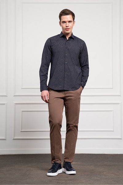 Morven Ανδρικό πουκάμισο με πέτο Navy Blue - Brown Trend Dynamic Fit