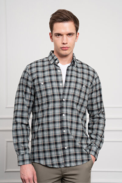 Morven Чоловіча хакі зимова сорочка з ґудзиками та коміром, прямий крій