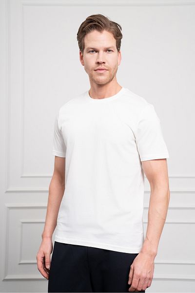 Morven Ανδρικό βαμβακερό μπλουζάκι Ecru Basic Crew Neck Dynamic Fit