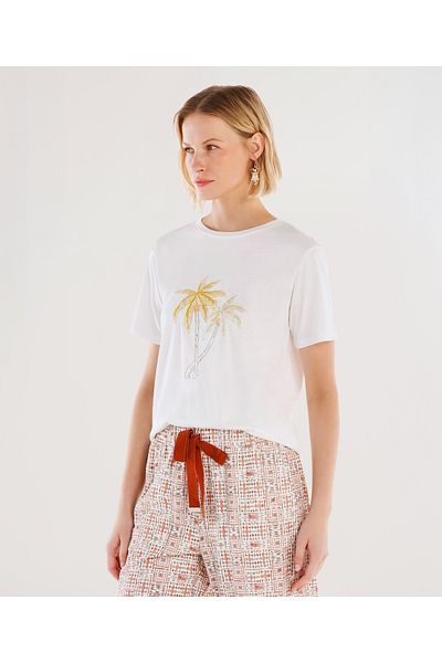 Yargıcı Tricou cu mânecă scurtă cu decolteu cu detaliu de broderie