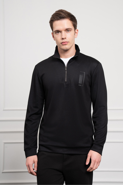 Morven Erkek Siyah Femuarlı Bato Yaka Dynamic Fit Rahat Kesim Sweatshirt
