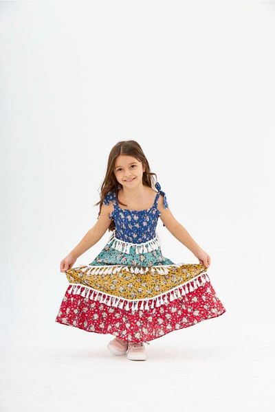 Hilal Akıncı Kids Κοριτσίστικο Φόρεμα Ισπανικού Μοντέλου με Φούντες Πολύχρωμο
