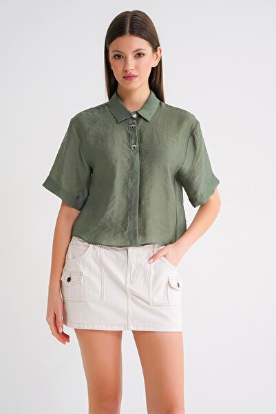 Mixray 4663 Γυναικείο πουκάμισο με κουμπιά χακί