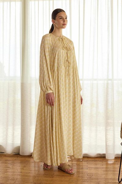 KADRİYE BAŞTÜRK Rochie lungă Fleur Viscose Tie-Up Galben