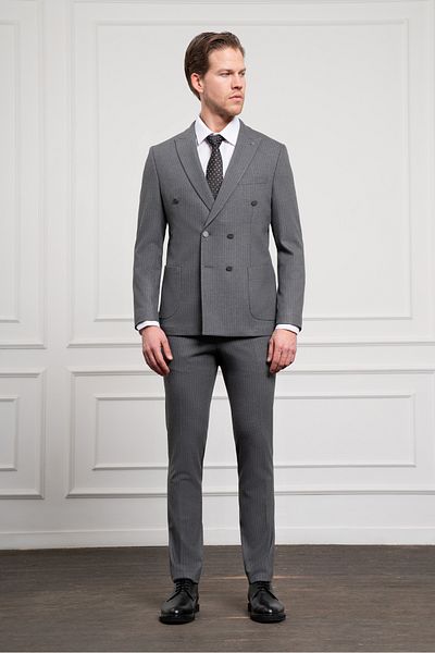 Morven Men's Smoked Trend Double Breasted Slim Fit Slim Fit Pointed Collar Suit