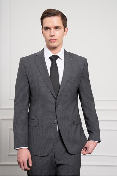 Morven Men's Smoked Trend Wool Dynamic Fit Mono Collar Suit