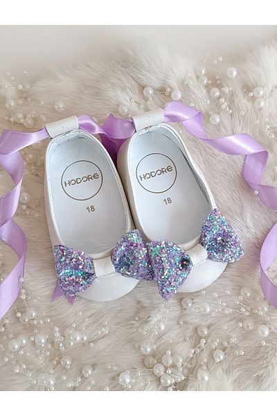Hodore Perla Purple Stone Genuine Leather Baby Ballerina Shoes