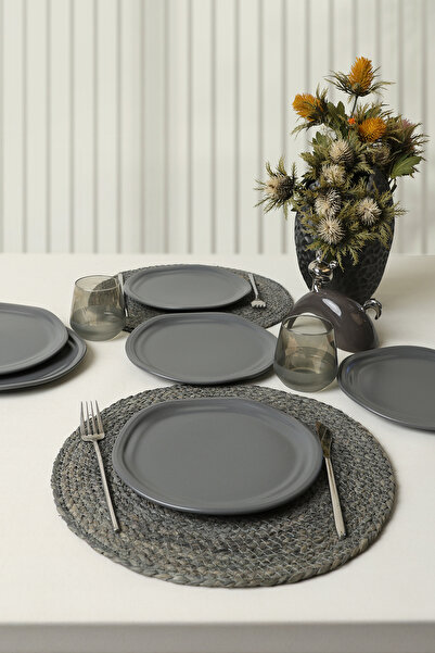 Keramika Matte Gray Bloom Pasta Plate 24 cm 6 Pieces 959