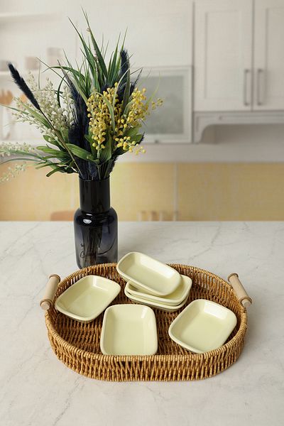 Keramika Yellow Rectangular Snack Bowl 11 cm 6 Pieces 103