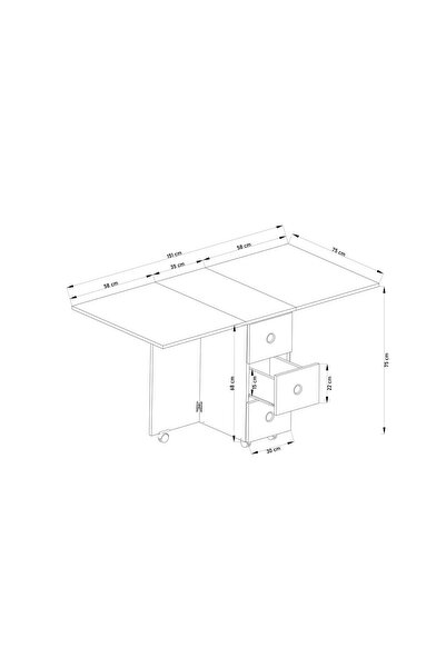 dekor fim DF01107AC Pratik, Katlanır, Açılır Kapanır, Çam 3 Raflı 3 Çekmeceli Mutfak, Yemek, Çalışma Masası