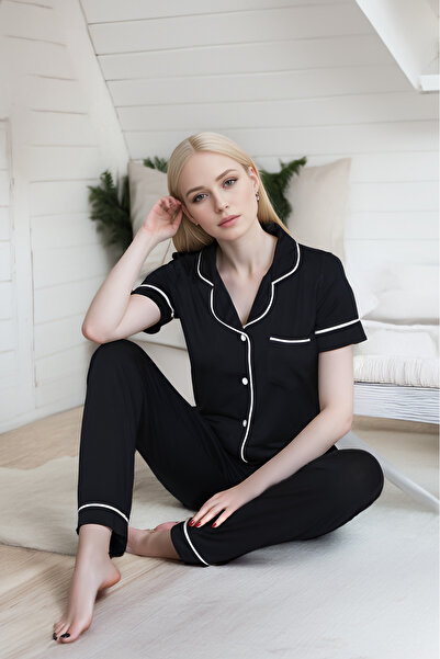 CONFEO Kadın Kısa Kol Önü Düğmeli Pijama Takım - 840-057
