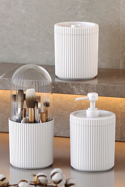 Pufwin Home Double XL Large Size 700ml Countertop Liquid Soap Dispenser and Cotton Lotion Set White