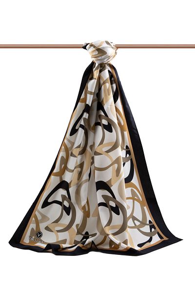 Vissona Luxury Medina Silk Boomerang με μοτίβο μπεζ χρώματος 75x195 Αντιρυτιδικό σάλι Moss Crepe Τύπος ραφής Ιταλική βελονιά