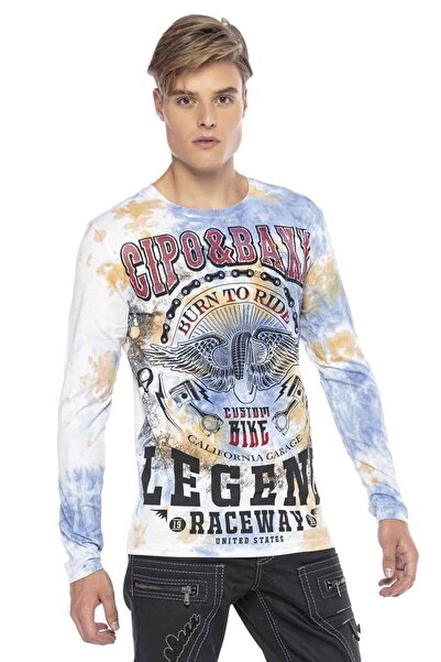 Cipo&Baxx Cl410 Мішаний кольоровий тонкий байкерський принт чоловічий світшот