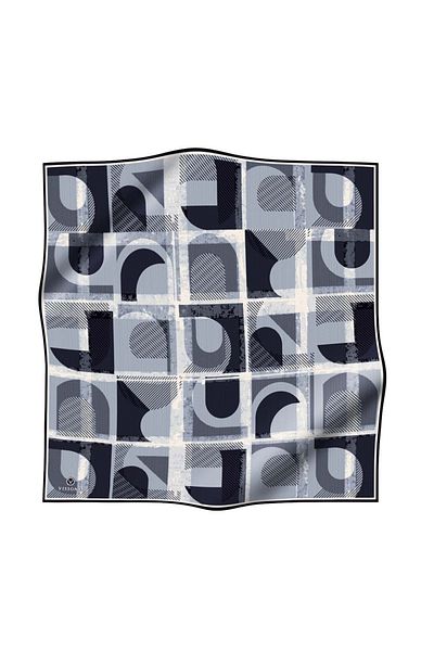Vissona 100% Twill Silk Geometry με μοτίβο μαύρο-κρεμ Χρώμα 90x90 Κασκόλ Σχήμα ραφής άκρων Ραμμένο στο χέρι