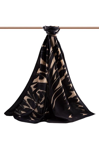 Vissona Πολυτελές Medina Silk Γεωμετρικό Μπεζ Χρώμα 75x195 Ανθεκτικό στις ρυτίδες Σάλι Moss Crepe Τύπος ραφής Ιταλική βελονιά