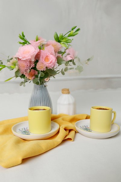 Keramika Elegant Blossoms Yellow Coffee Set 4 Pieces for 2 People 21790