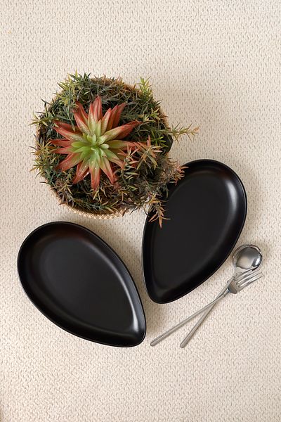 Keramika Matte Black Serenity Boat Plate 24 cm 2 Pieces 956