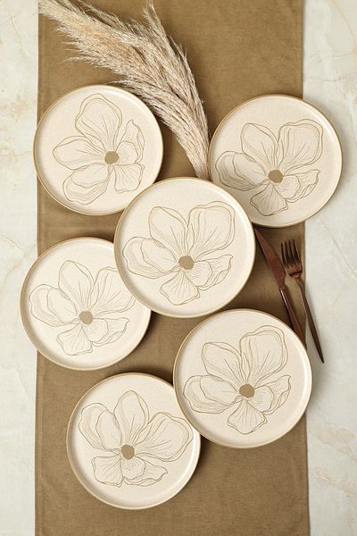 Keramika Taupe Bloom Nordic Cake Plate 22 cm 6 Pieces 22529