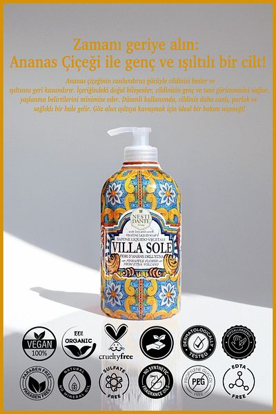 Nesti Dante Villa Sole Fiori D'Ananas Dell'Etna - 500ml Liquid Soap, L Anti-Aging, L Pineapple, C Vita