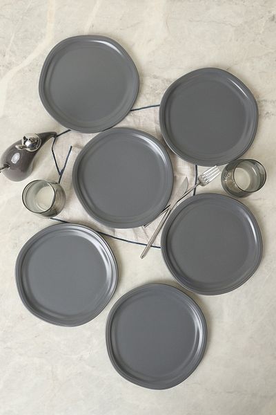 Keramika Matte Gray Bloom Pasta Plate 24 cm 6 Pieces 959